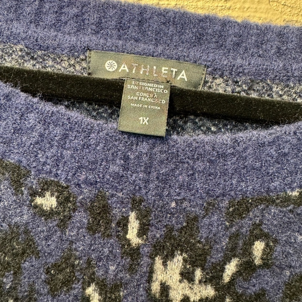 NWOT Athleta Hawthorne Textured Leopard Print Merino Wool Blend Crew Sweater 1X - Picture 4 of 7